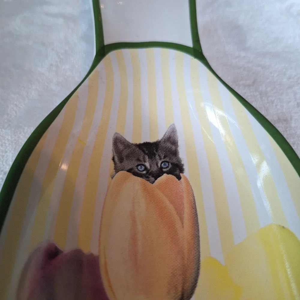 Vintage Ceramic Porcelain Tulip Kitten Cat Spoon Rest Wall Art